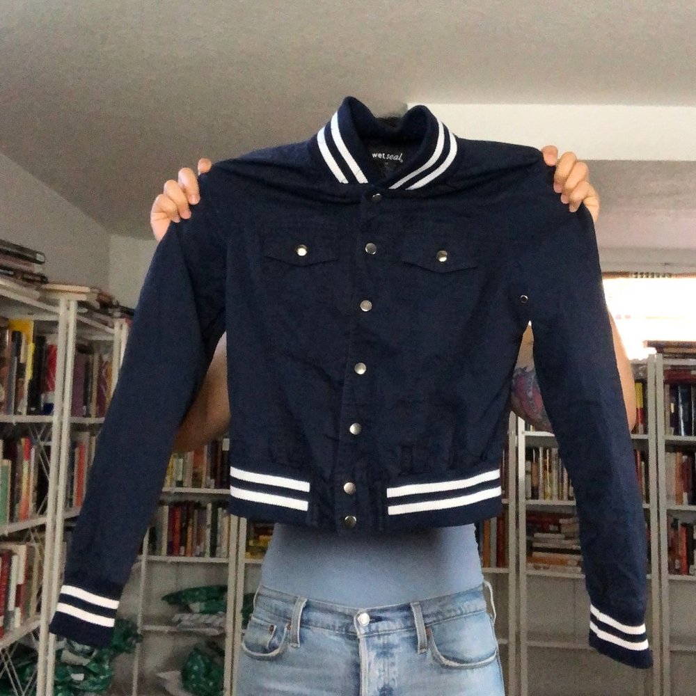 Wet Seal Navy Blue Bomber Jacket - B55